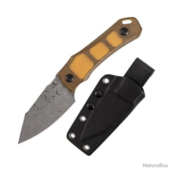 Couteau Fixe Tenable Loki Lame Acier Damas Manche PEI Ultem Ambr� �tui Kydex G1058A2