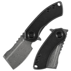 Couteau Kansept Mini Korvid Lame Acier Damas Manche Titane Noir Frame Lock K3030H1
