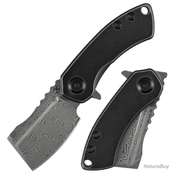 Couteau Kansept Mini Korvid Lame Acier Damas Manche Titane Noir Frame Lock K3030H1