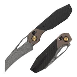 Couteau Kansept QTRO Lame Acier Damas Manche Titane Carbone Twill Crossbar Lock K1118VH2