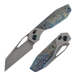 Couteau Kansept QTRO Lame Acier Damas Manche Titane Lightning Strike Crossbar Lock K1118VA2