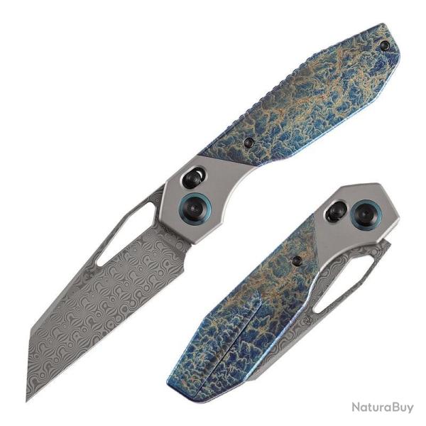 Couteau Kansept QTRO Lame Acier Damas Manche Titane Lightning Strike Crossbar Lock K1118VA2