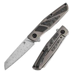 Couteau Kansept Cru Lame Acier Damas Manche Titane Carbone Twill Frame Lock K1092A4