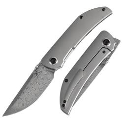 Couteau Kansept Tarkin Lame Acier Damas Manche Titane Microbill&eacute; Frame Lock K1078A4