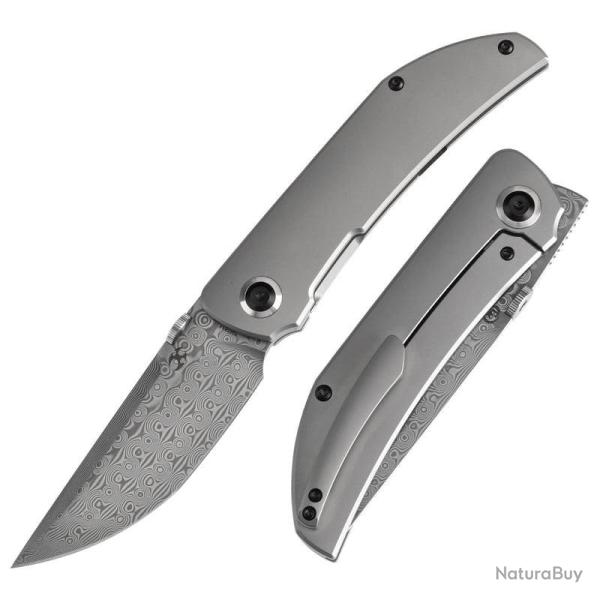 Couteau Kansept Tarkin Lame Acier Damas Manche Titane Microbill� Frame Lock K1078A4