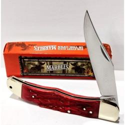 Couteau Marbles Folding Hunter Lame Acier Inoxydable Manche Os Rouge Back Lock MR582