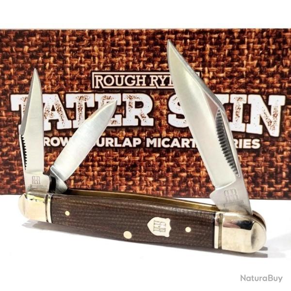 Couteau Rough Rider Whittler Tater Skin 3 Lames Acier Inoxydable Manche Micarta Brun RR2582