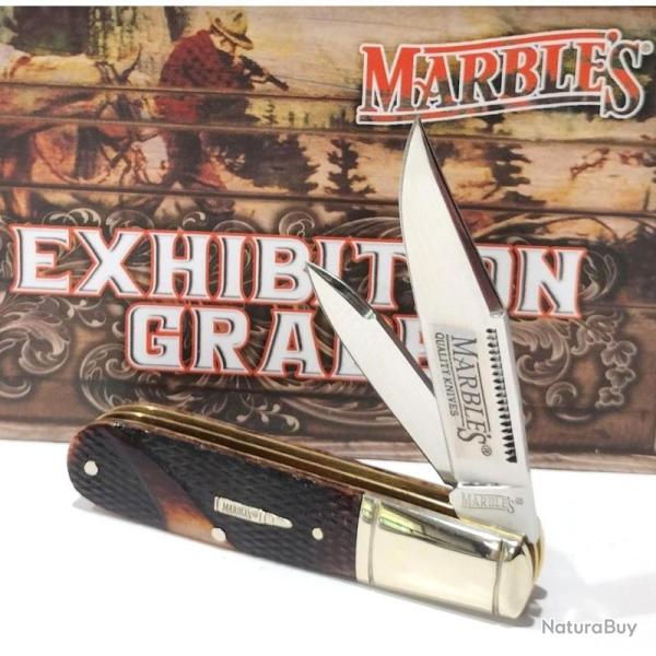 Couteau Marbles Barlow Brown Checkered 2 Lames Acier Inoxydable Manche Os Brun MR684