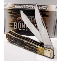 Couteau Rough Rider Jumbo Trapper Cinnamon 2 Lames Acier Carbone Manche Os Fa&ccedil;on Bois de Cerf RR2431