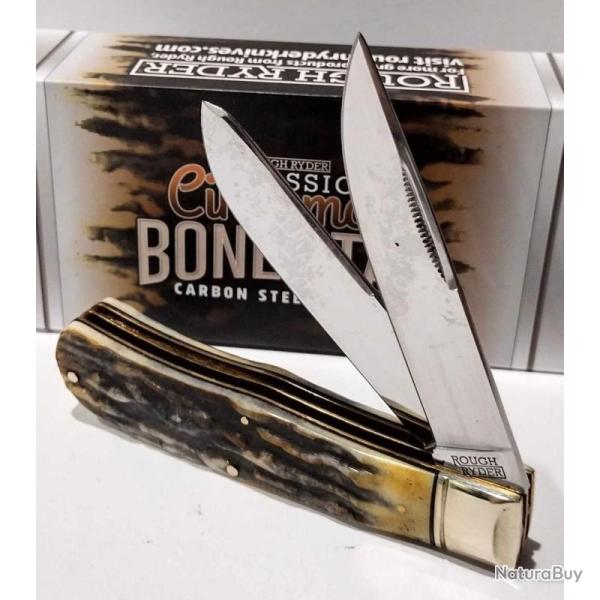 Couteau Rough Rider Jumbo Trapper Cinnamon 2 Lames Acier Carbone Manche Os Fa�on Bois de Cerf RR2431