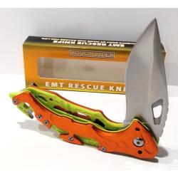 Couteau Rough Rider EMT Rescue Lame Acier Inoxydable Manche Aluminium Orange Liner Lock RR2763