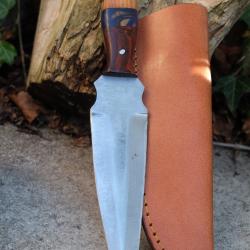 Couteau Dague Scottish Dirk Lame Acier Carbone 1075 Manche 2 Bois Etui Cuir Fabric Artisanale