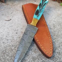 Couteau Dague Scottish Dirk Lame Acier Damas 256 Couches Manche Abs/Laiton Etui Cuir Fab Artisanale