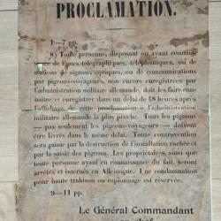 Rare affichette proclamation du 13 Novembre 1914 sur la d&eacute;tention des Pigeons