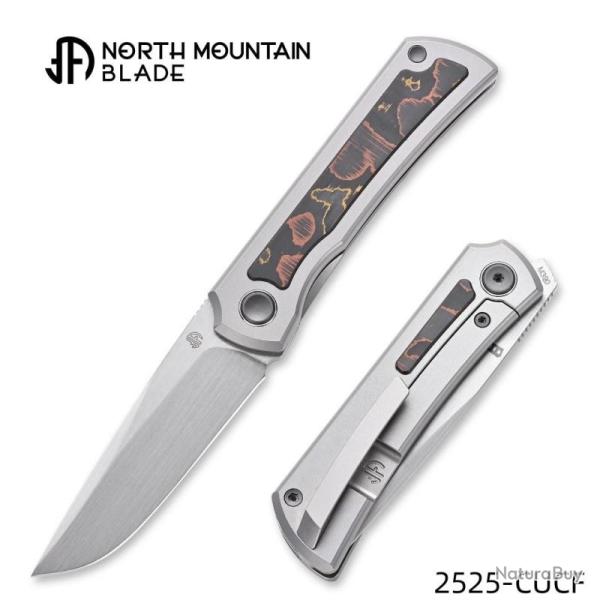 Couteau North Mountain Blade Sun Mini Lame Acier M390 Manche Titane Carbone Cuivre Framelock