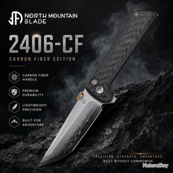 Couteau North Mountain Blade Chop 2 Lame Acier SLD-Magic Manche Carbone Button Lock NMB2406C