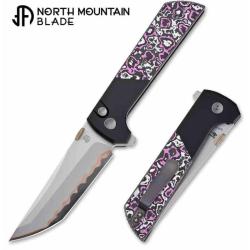 Couteau North Mountain Blade Chop 2 Lame Tanto Acier Damas Manche Aluminium Rose Buttonlock