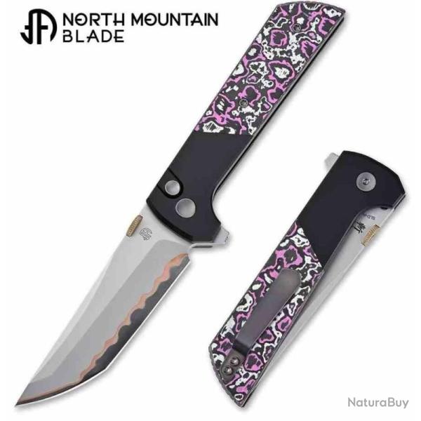 Couteau North Mountain Blade Chop 2 Lame Tanto Acier Damas Manche Aluminium Rose Buttonlock