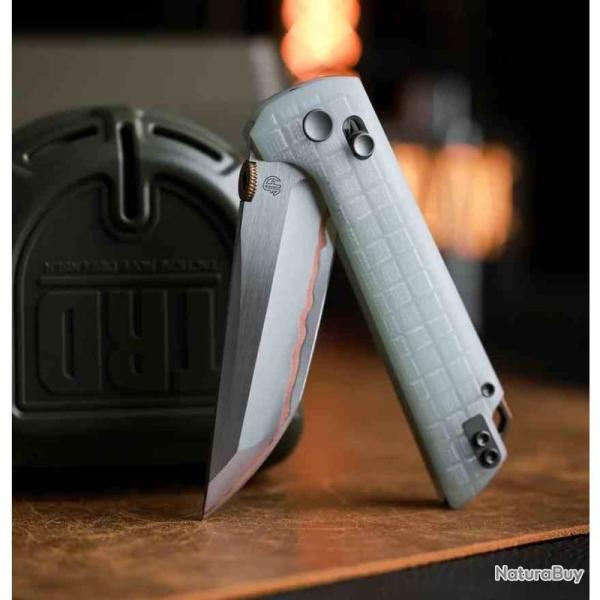 Couteau North Mountain Blade Chop Lame Acier Damas & Cuivre Manche G10 Jade Crossbar Lock