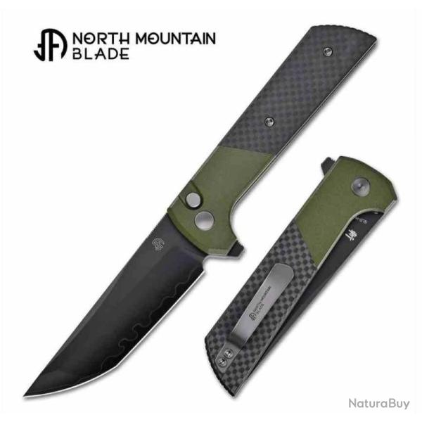 Couteau North Mountain Blade Chop 2 Lame Acier SLD-Magic DLC Manche Alu Vert/FCarbone Buttonlock