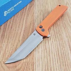 Couteau North Mountain Blade Chop 2 Orange Tanto Lame Acier SLD-Magic SAN MAI Button Lock NMB2406O