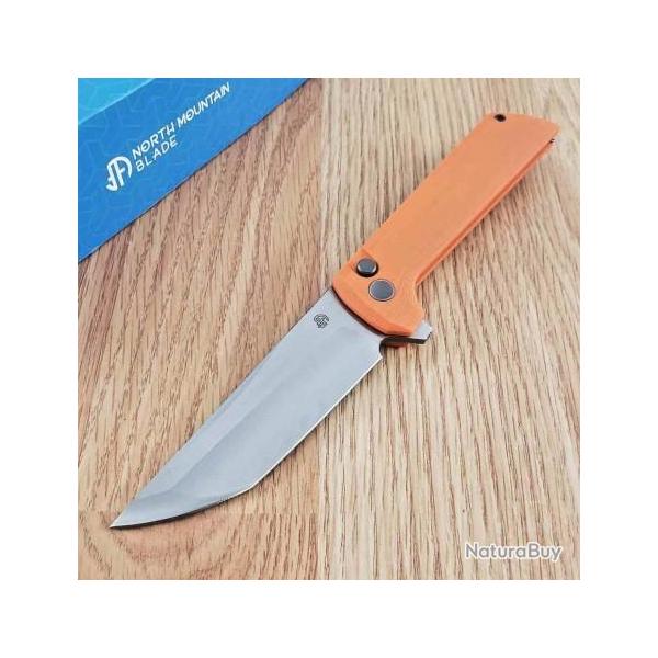 Couteau North Mountain Blade Chop 2 Orange Tanto Lame Acier SLD-Magic SAN MAI Button Lock NMB2406O