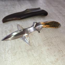 Couteau d'art SAM COX USA - Custom - Manche mati&egrave;re naturelle - &Eacute;tui cuir