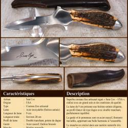 Couteau d'art SAM COX USA - Custom - Manche mati&egrave;re naturelle - &Eacute;tui cuir