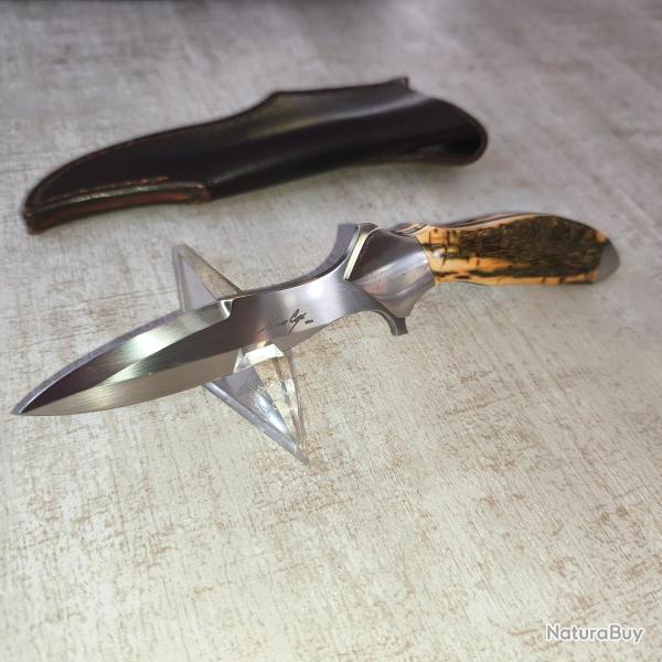 Couteau d'art SAM COX USA - Custom - Manche mati�re naturelle - �tui cuir