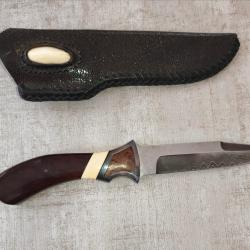 Couteau artisanal Marc ALFIERI - Lame Damas - Manche pr&eacute;cieux - &Eacute;tui artisanal