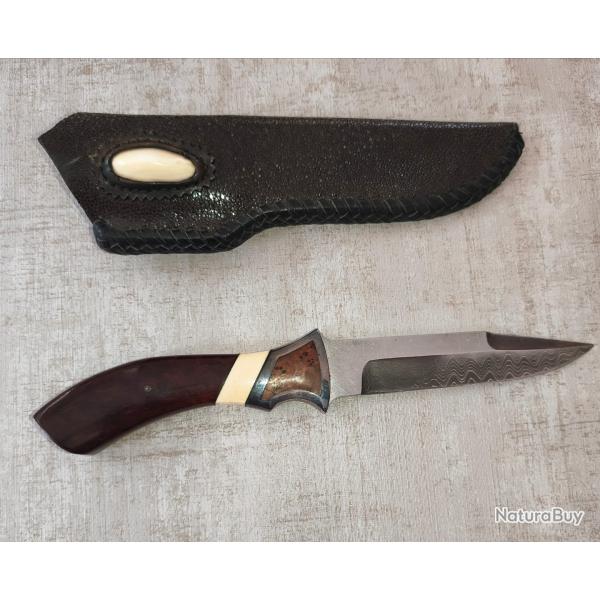 Couteau artisanal Marc ALFIERI - Lame Damas - Manche pr�cieux - �tui artisanal