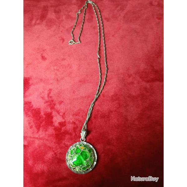 Pendentif ancien en �mail de Limoges sign� M. B�tourn�   1960