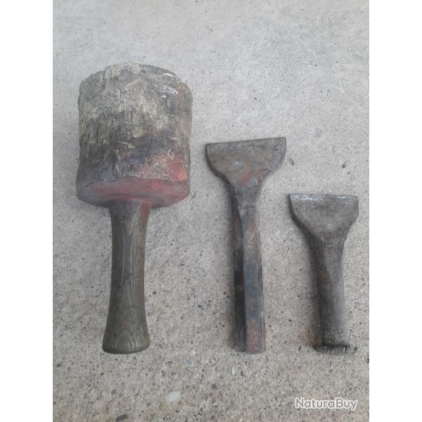 Vieux outils Maillet et ciseau tailleur de pierres