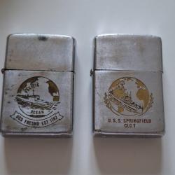 Deux briquets Zippo marine US Vietnam USS FRESNO LST 1182 et USS SPRINGFIELD CLG 7