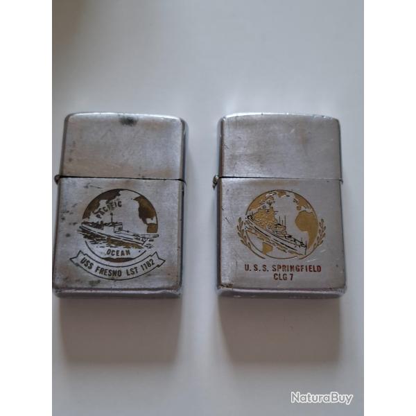 Deux briquets Zippo marine US Vietnam USS FRESNO LST 1182 et USS SPRINGFIELD CLG 7