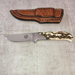 Titre : Couteau Custom D'ALTON HOLDER - Phoenix AZ - Manche Stag - &Eacute;tui cuir
