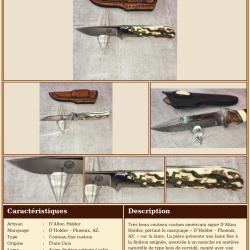 Titre : Couteau Custom D'ALTON HOLDER - Phoenix AZ - Manche Stag - &Eacute;tui cuir