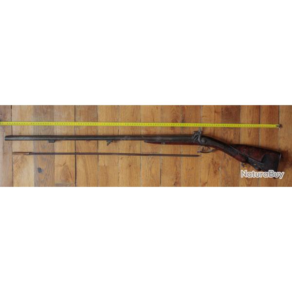 Fusil de chasse ancien � percussion 2 coups juxtapos�s, milieu XIXe si�cle - Longueur 120 cm