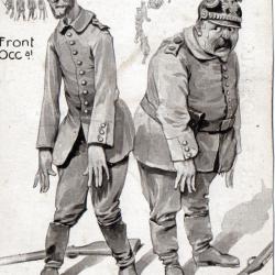 Carte postale ancienne de la Premi&egrave;re Guerre mondiale, caricature de soldats -N&deg;8784