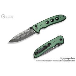 Couteau Pliant Civivi Hyperpulse Lame Acier Damas Manche Aluminium Vert Button Lock CIVC23087ADS1