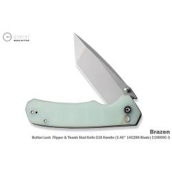 Couteau Pliant Civivi Brazen Lame Tanto Acier 14C28N Manche G10 Jade Button Lock CIVC19059C3