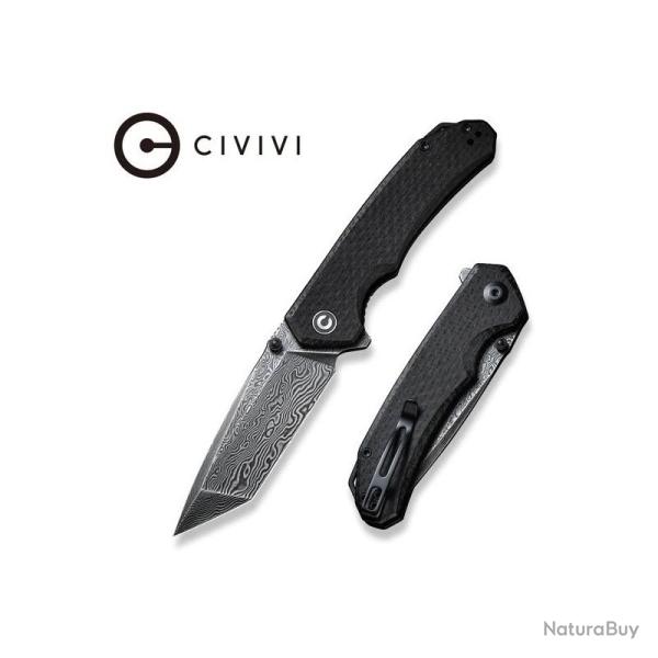 Couteau Pliant Civivi Brazen Tanto Lame Acier Damas Manche Micarta Noir Linerlock CIVC2023DS1