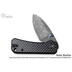 Couteau Pliant Civivi Baby Banter Lame Acier Damas Manche G10 Noir Carbone Twill Linerlock