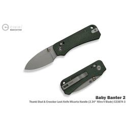 Couteau Pliant Civivi Baby Banter 2 Lame Acier Nitro-V Manche Micarta Vert Crossbar Lock CIVC230743