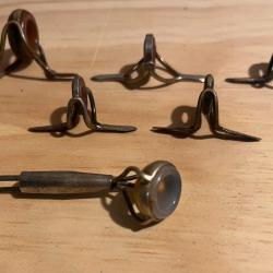 Lot 6 anneaux anciens en agate v&eacute;ritable, canne saumon, canne lancer, bambou refendu, vers 1920-1950