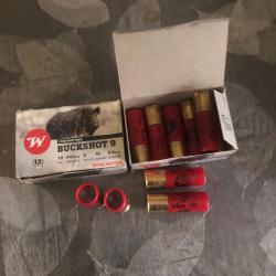 LIVRAISON OFFERTE  20cartouches winchester buckshot chevrotine cal12/70, 9 pellets 33g