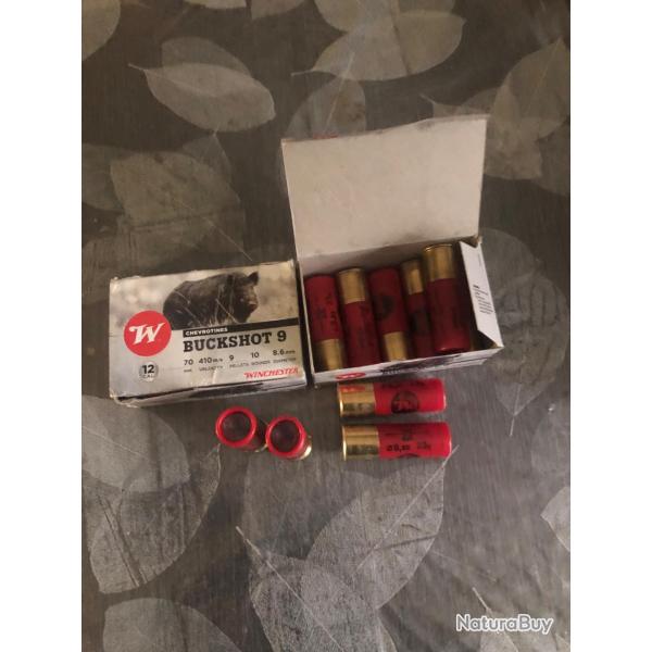 LIVRAISON OFFERTE  20cartouches winchester buckshot chevrotine cal12/70, 9 pellets 33g