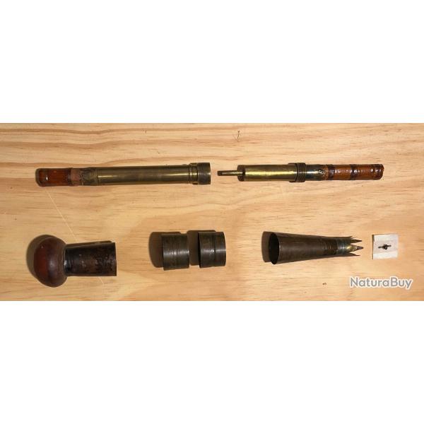 Restauration canne saumon, lancer, bambou refendu, vers 1920-1950, virole, bagues, pommeau