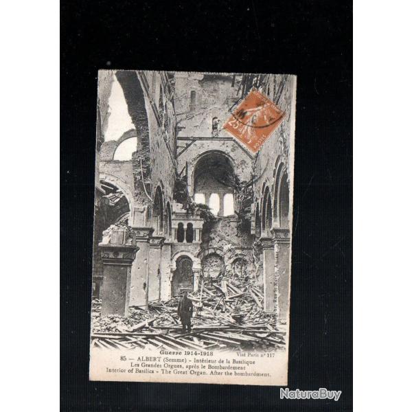 albert int�rieur de la basilique guerre 1914-1918 cpa les grandes orgues apr�s le bombardement