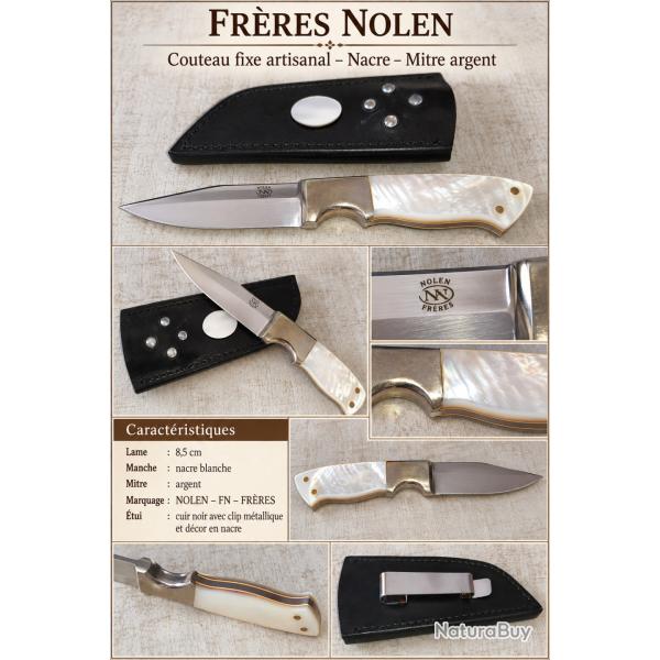 Couteau artisanal Fr�res Nolen - Nacre - Mitre argent - �tui cuir